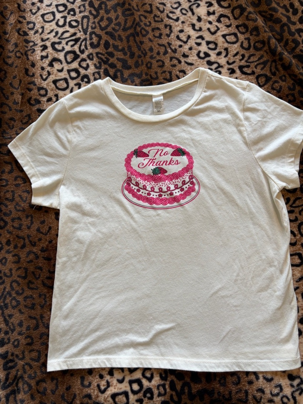 No Thanks Cake Graphic Tee - White with Pink Print